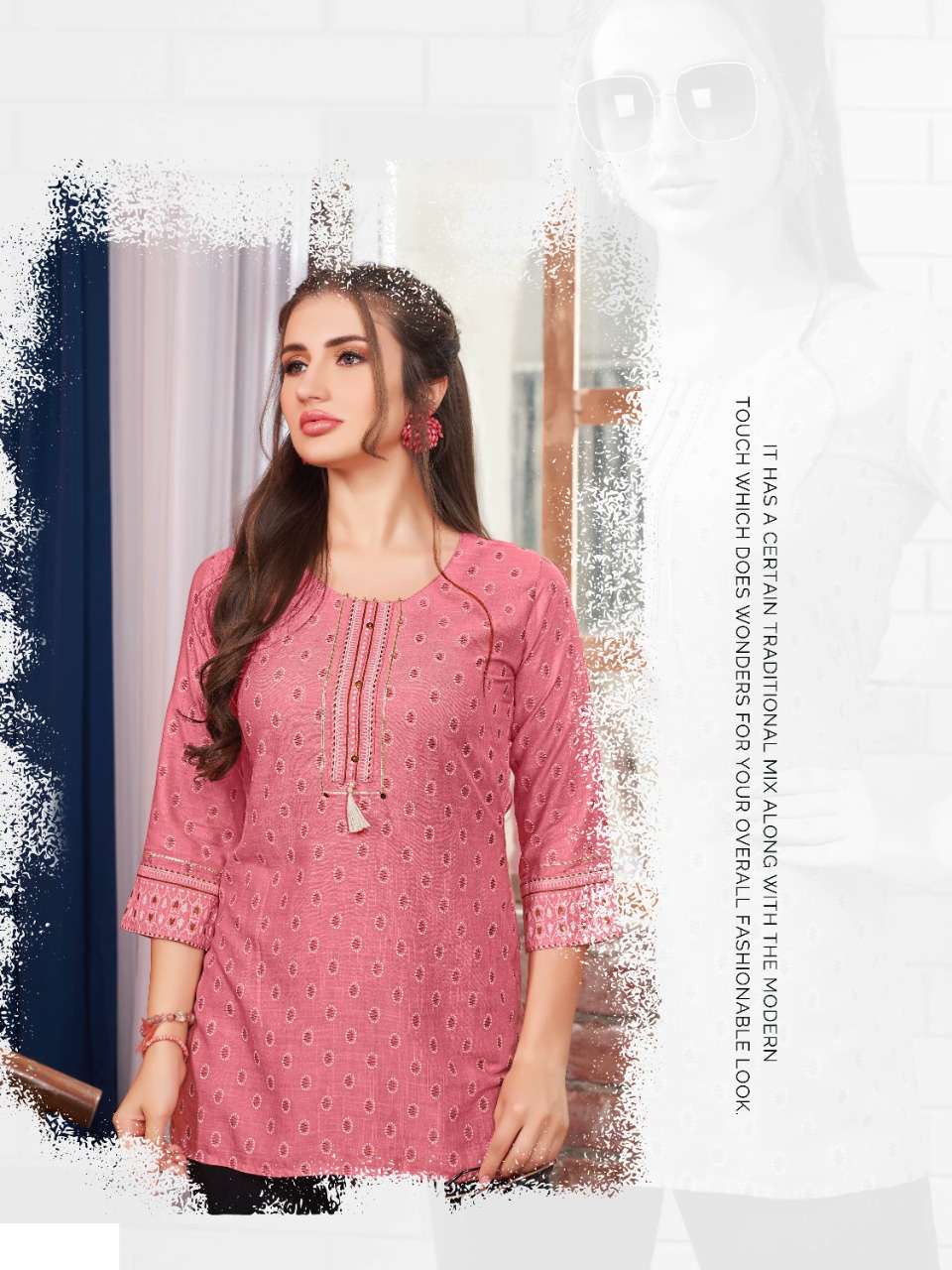 Heritage-Fusion-Rayon-Prints-Silai-Pattern-Handwork-Short Kurti-003-C
